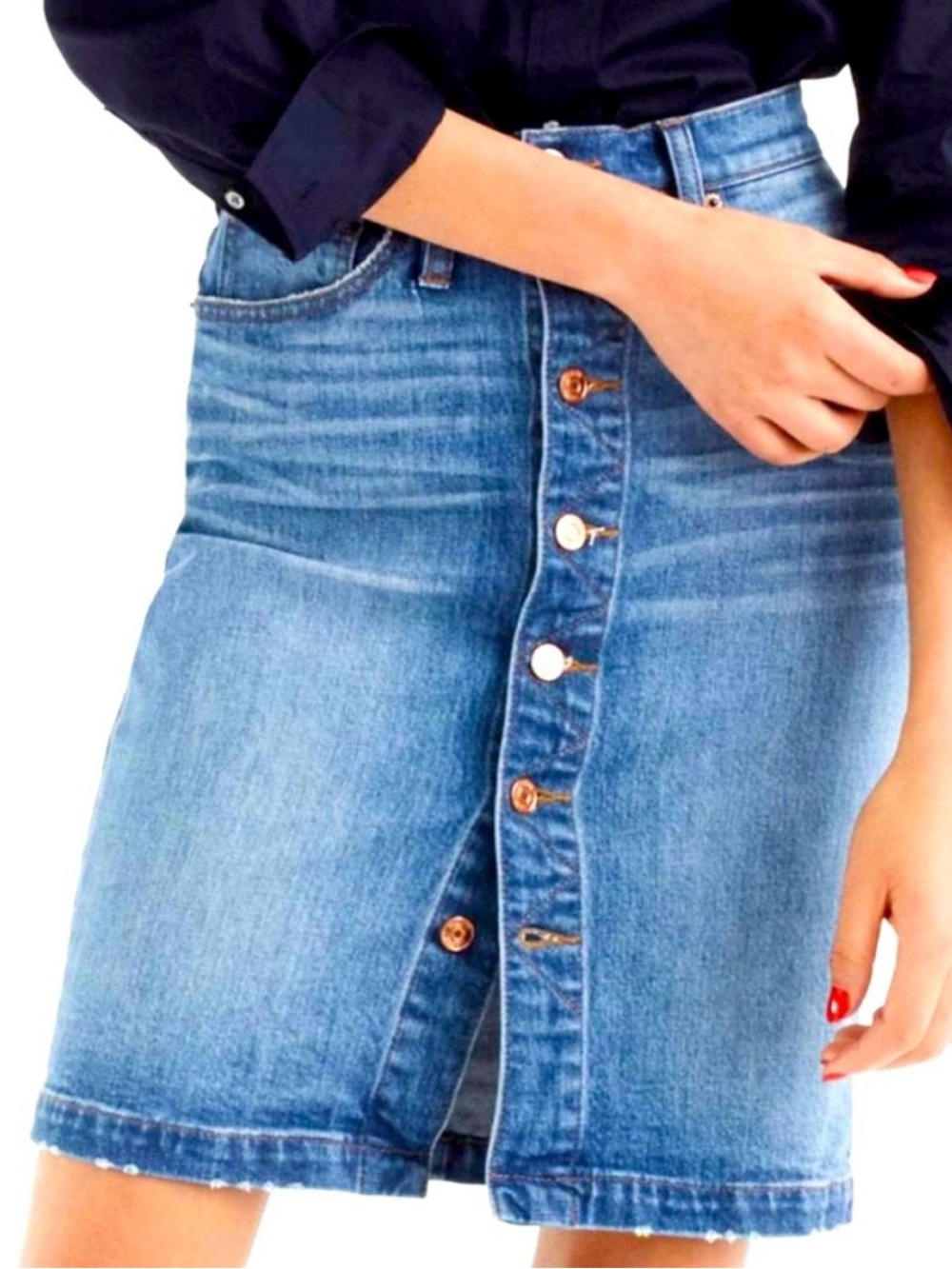 J. Crew Blue Denim Button-Front Pencil Skirt (31)